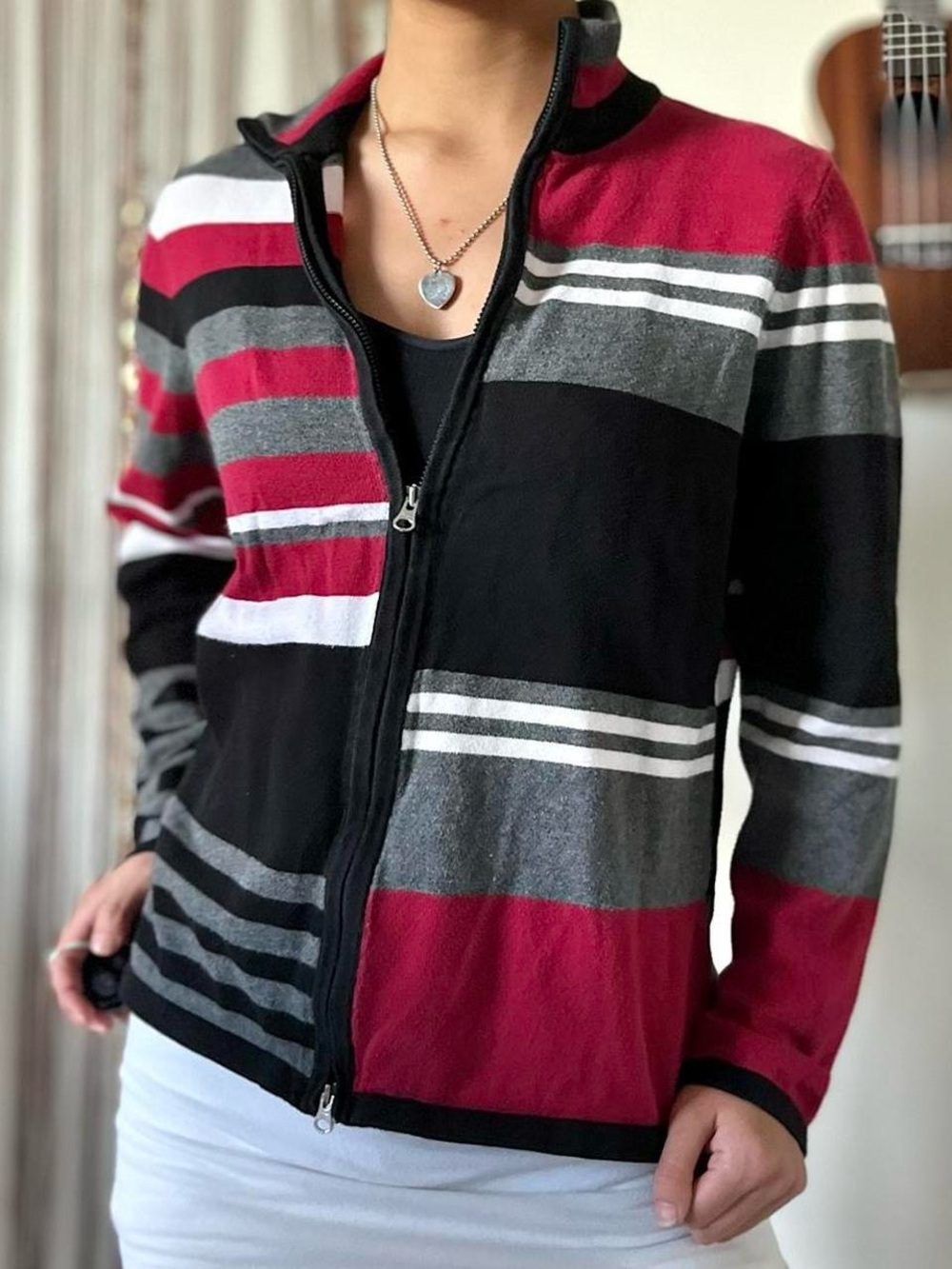 christopher & banks color block striped zip up sweater